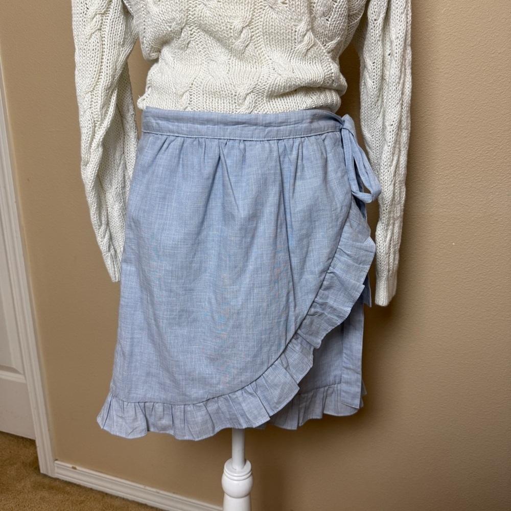 Madewell Meadow Ruffle Wrap Skirt Tie Belt Chambray Blue size 8 - Picture 2 of 6